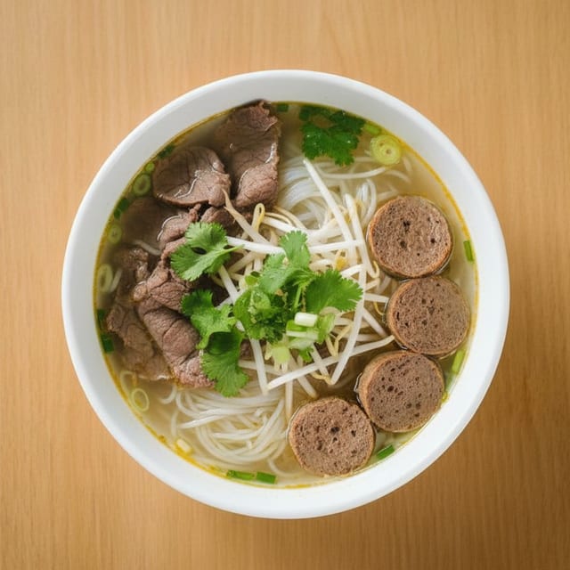 Pho Rare Beef & Meatball.